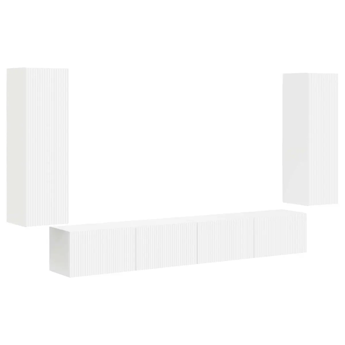 TV Wall Cabinet Set White 4 Pieces Wall-Mounted Storage Entertainment Media Unit