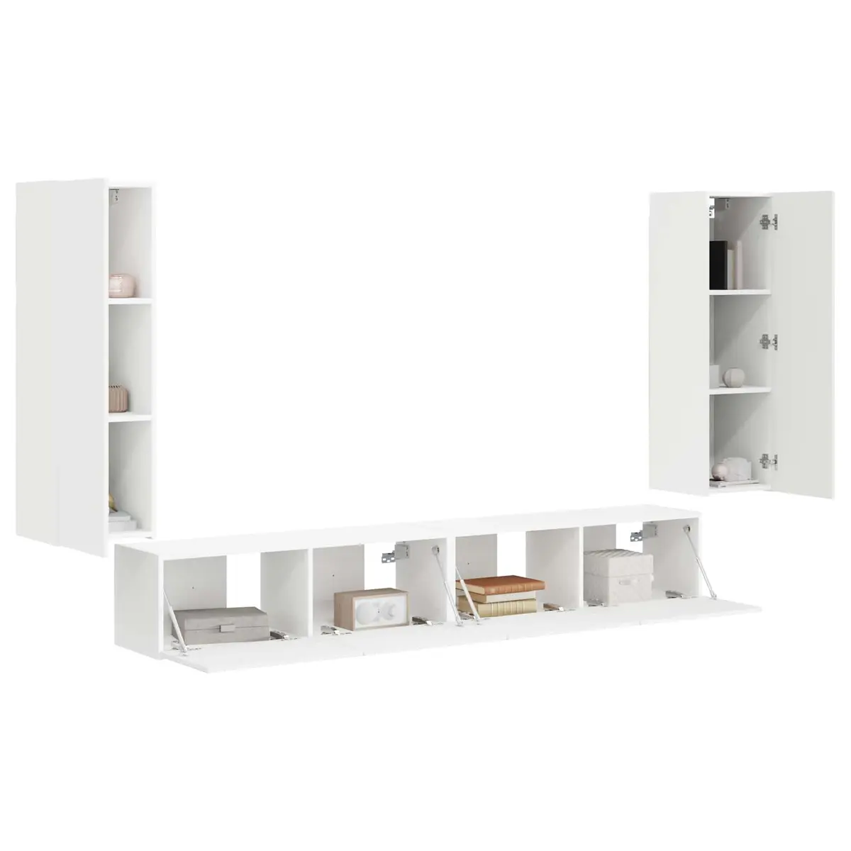TV Wall Cabinet Set White 4 Pieces Wall-Mounted Storage Entertainment Media Unit