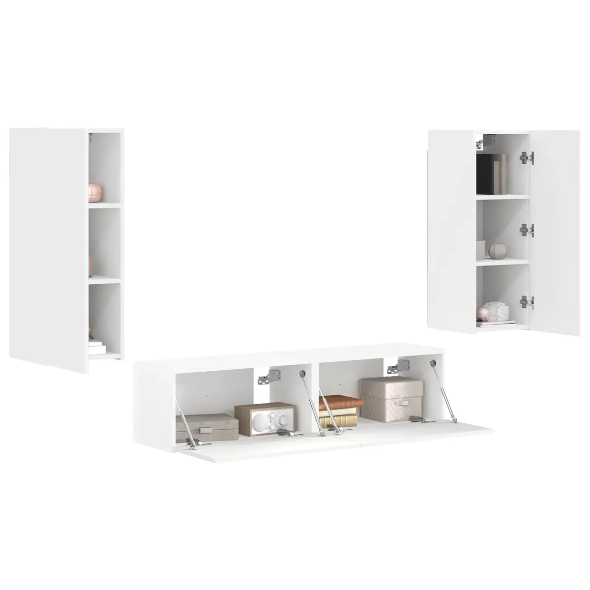 Wall-mounted TV Cabinet Set White 2 Pieces Modern Living Room Storage Unit