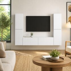 Concise and Versatile 6-Piece White TV Cabinet Set