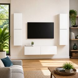 Concise and Modern 6-Piece TV Cabinet with LED Lights
