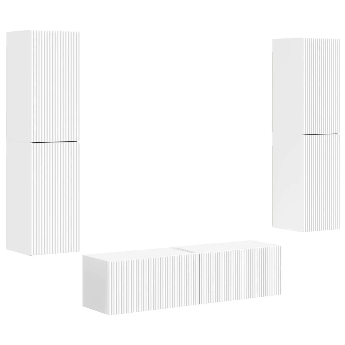 TV Cabinet Set 6 Pieces White Modern Storage Unit Shelves Drawers LED Lights