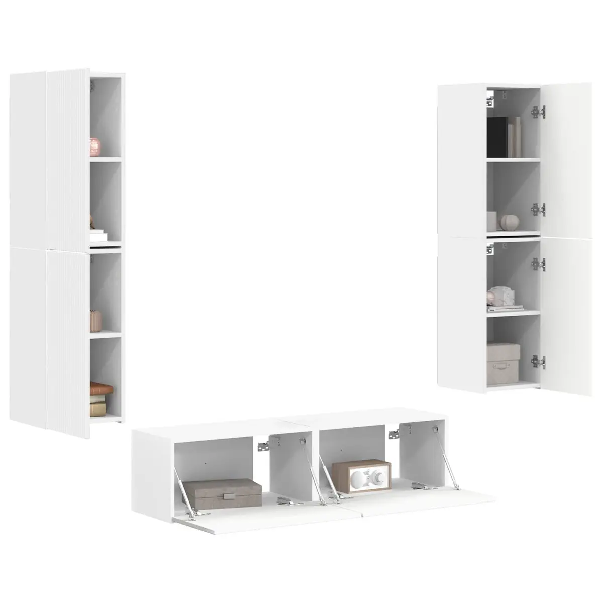 TV Cabinet Set 6 Pieces White Modern Storage Unit Shelves Drawers LED Lights