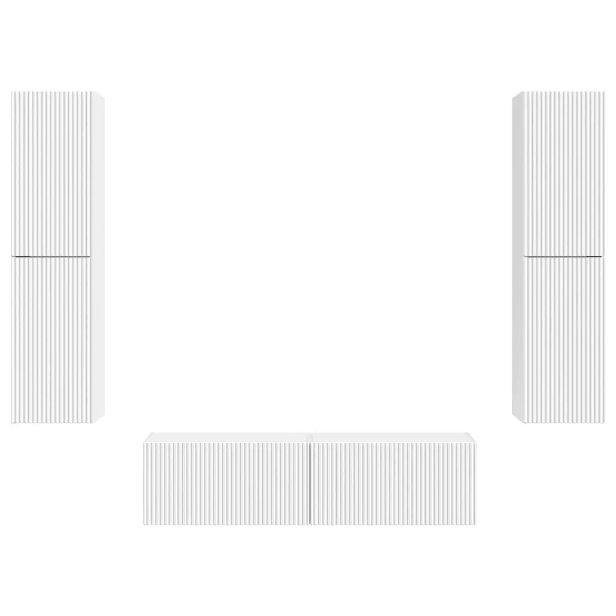 TV Cabinet Set 6 Pieces White Modern Storage Unit Shelves Drawers LED Lights