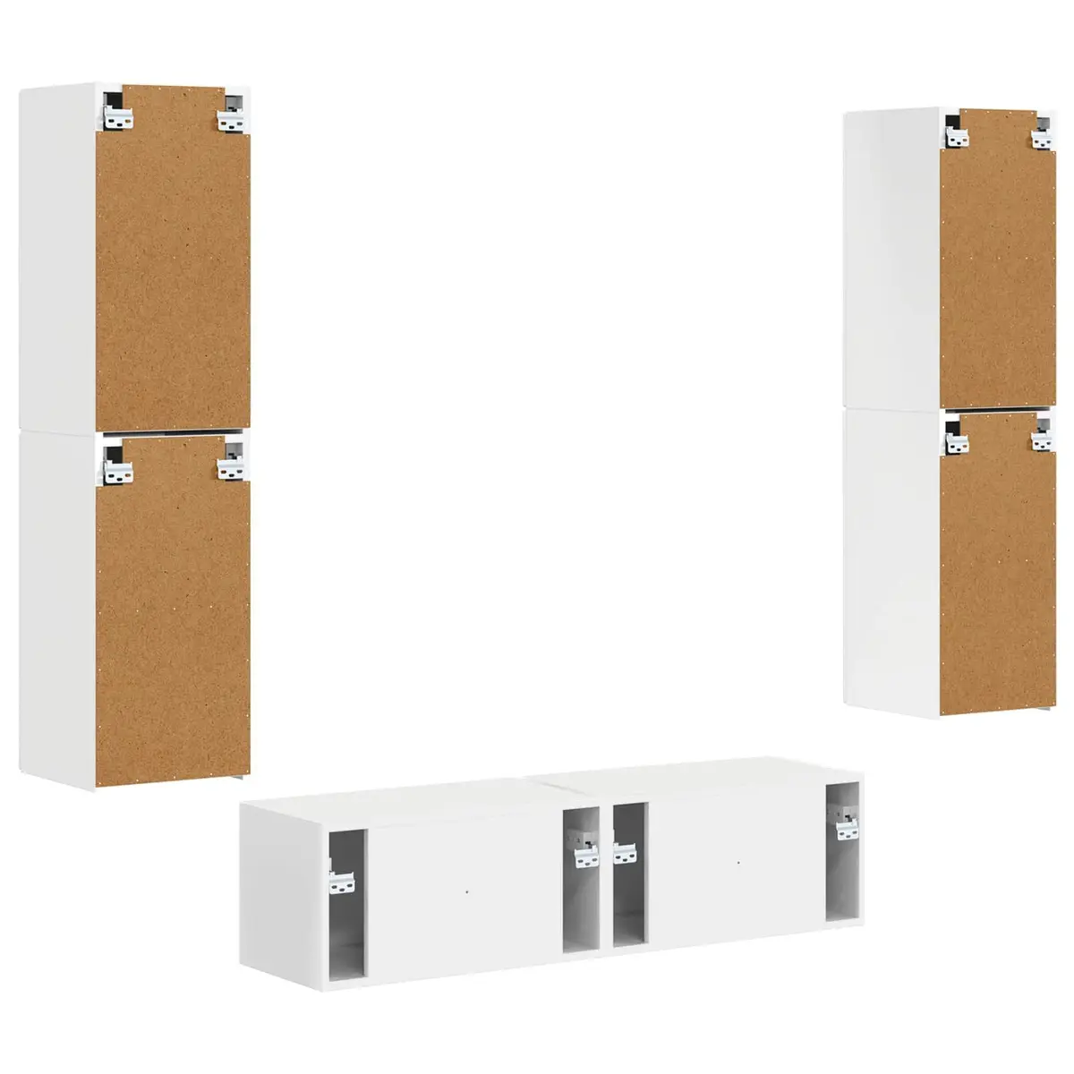 TV Cabinet Set 6 Pieces White Modern Storage Unit Shelves Drawers LED Lights