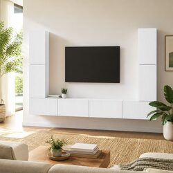 Compact 8-Piece TV Cabinet Set in White