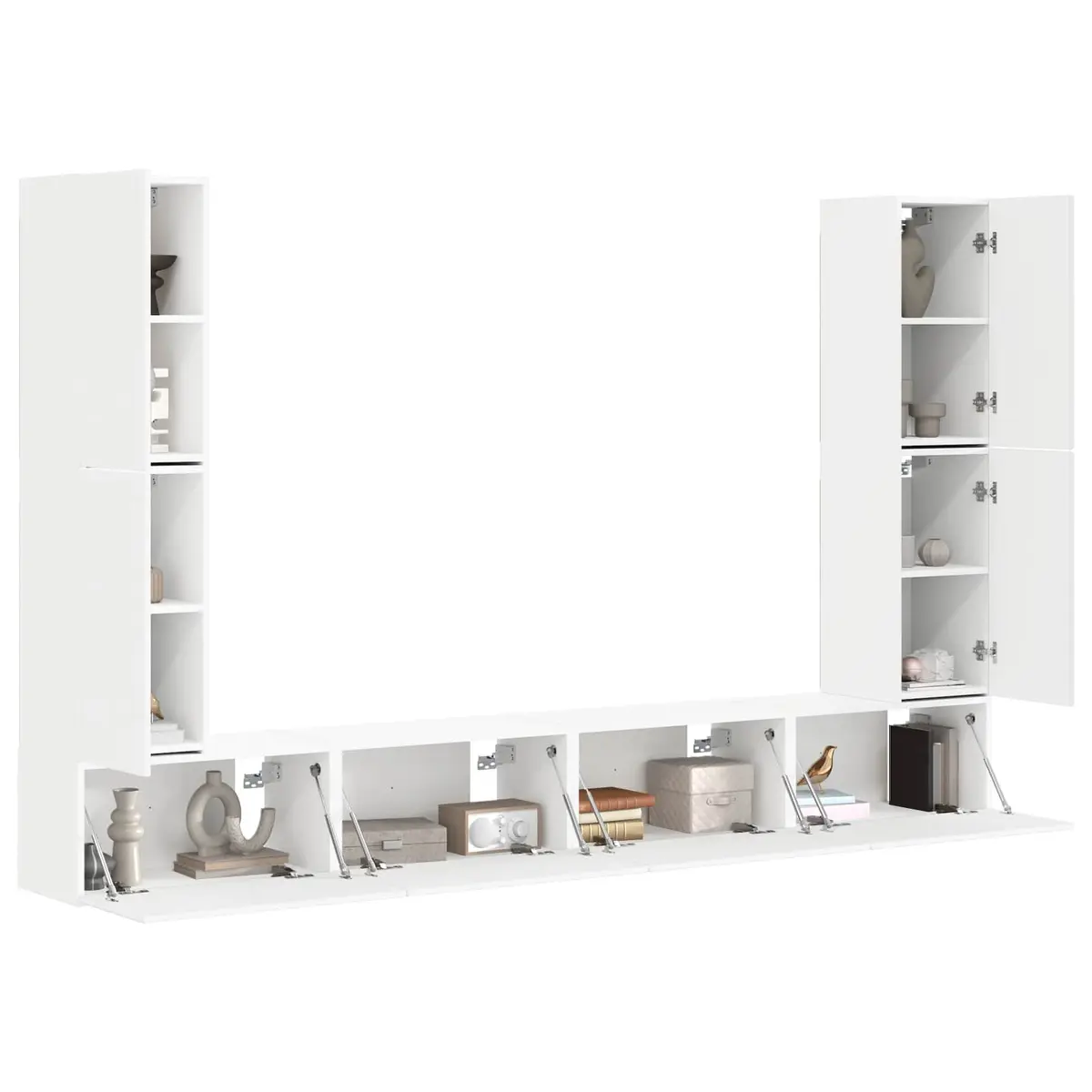 TV Cabinet Set White 8 Pieces Engineered Wood Entertainment Storage Furniture