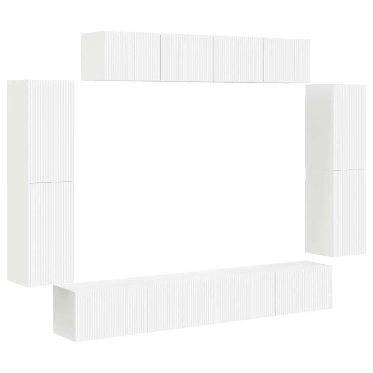 TV Cabinet White 8 Piece Wall Mounted Media Unit Storage for Living Room