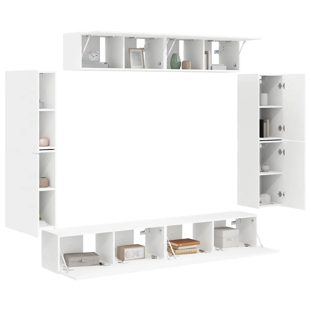 TV Cabinet White 8 Piece Wall Mounted Media Unit Storage for Living Room