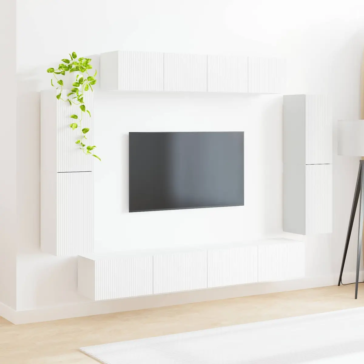 TV Cabinet White 8 Piece Wall Mounted Media Unit Storage for Living Room