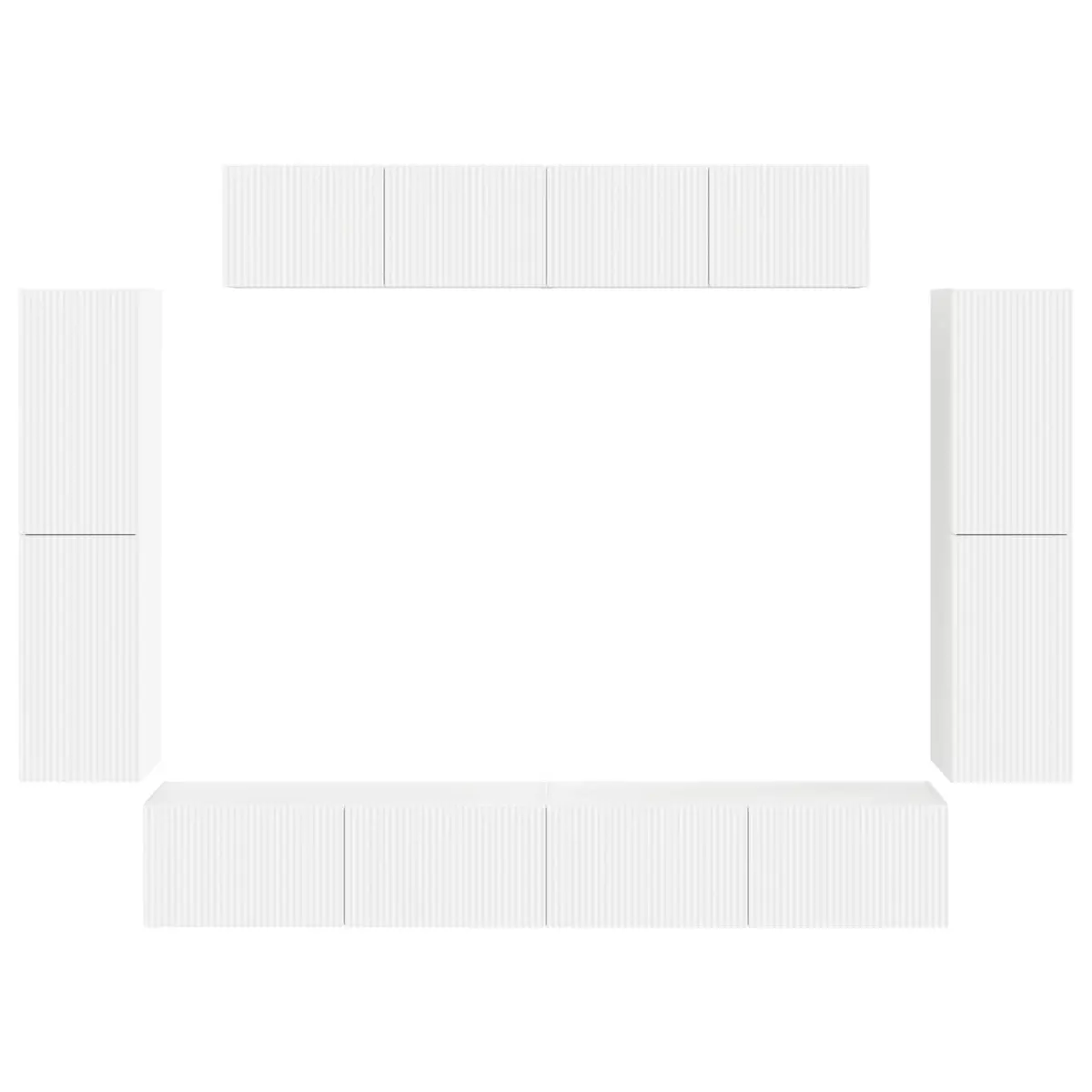 TV Cabinet White 8 Piece Wall Mounted Media Unit Storage for Living Room