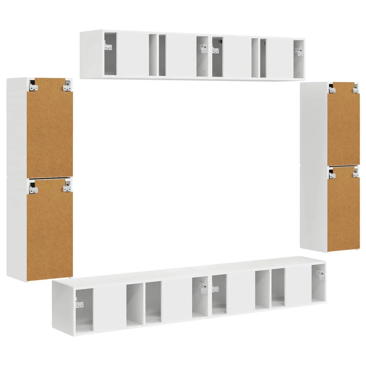 TV Cabinet White 8 Piece Wall Mounted Media Unit Storage for Living Room