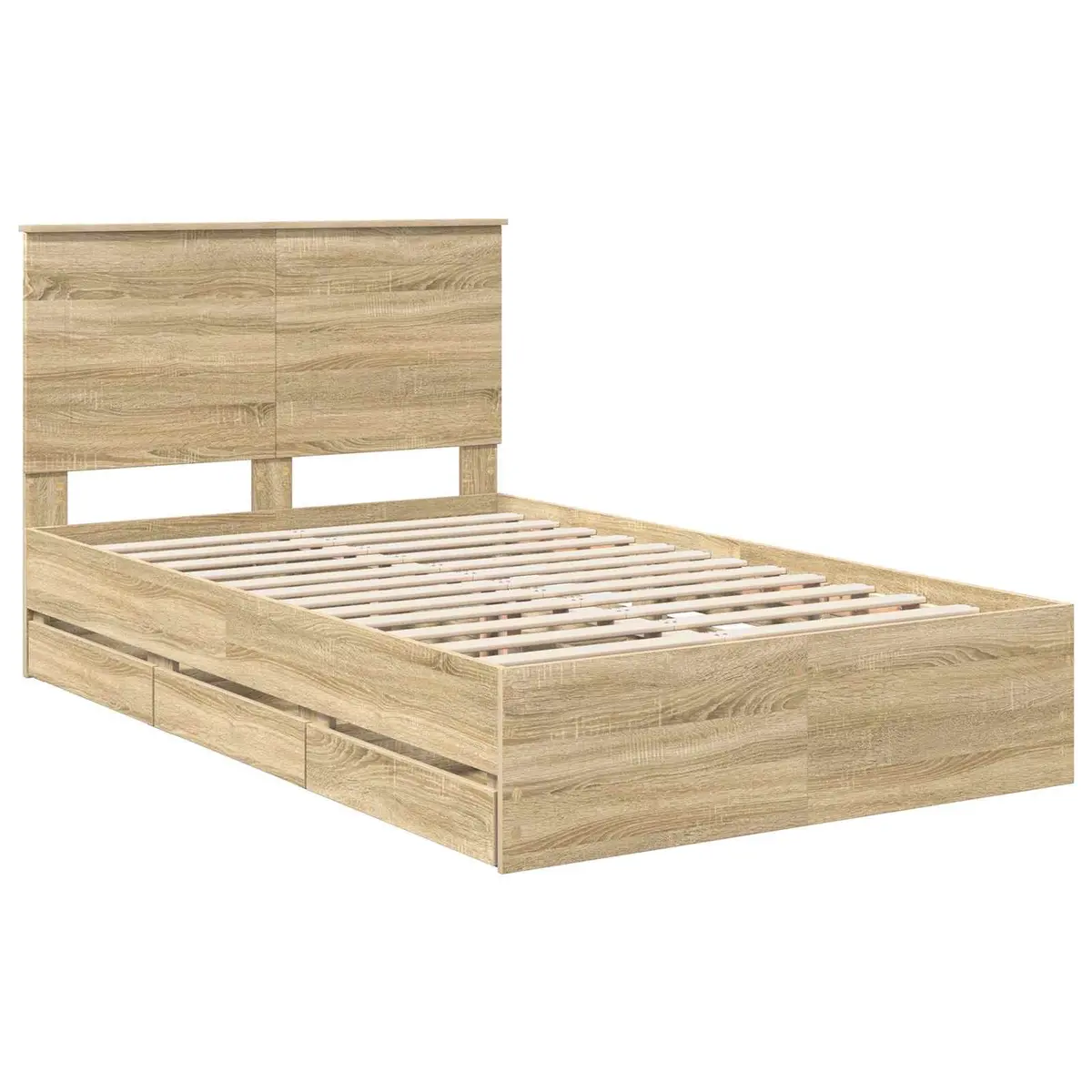 Bed Frame Sonoma Oak 135 x 190 cm Engineered Wood Storage Drawer Modern