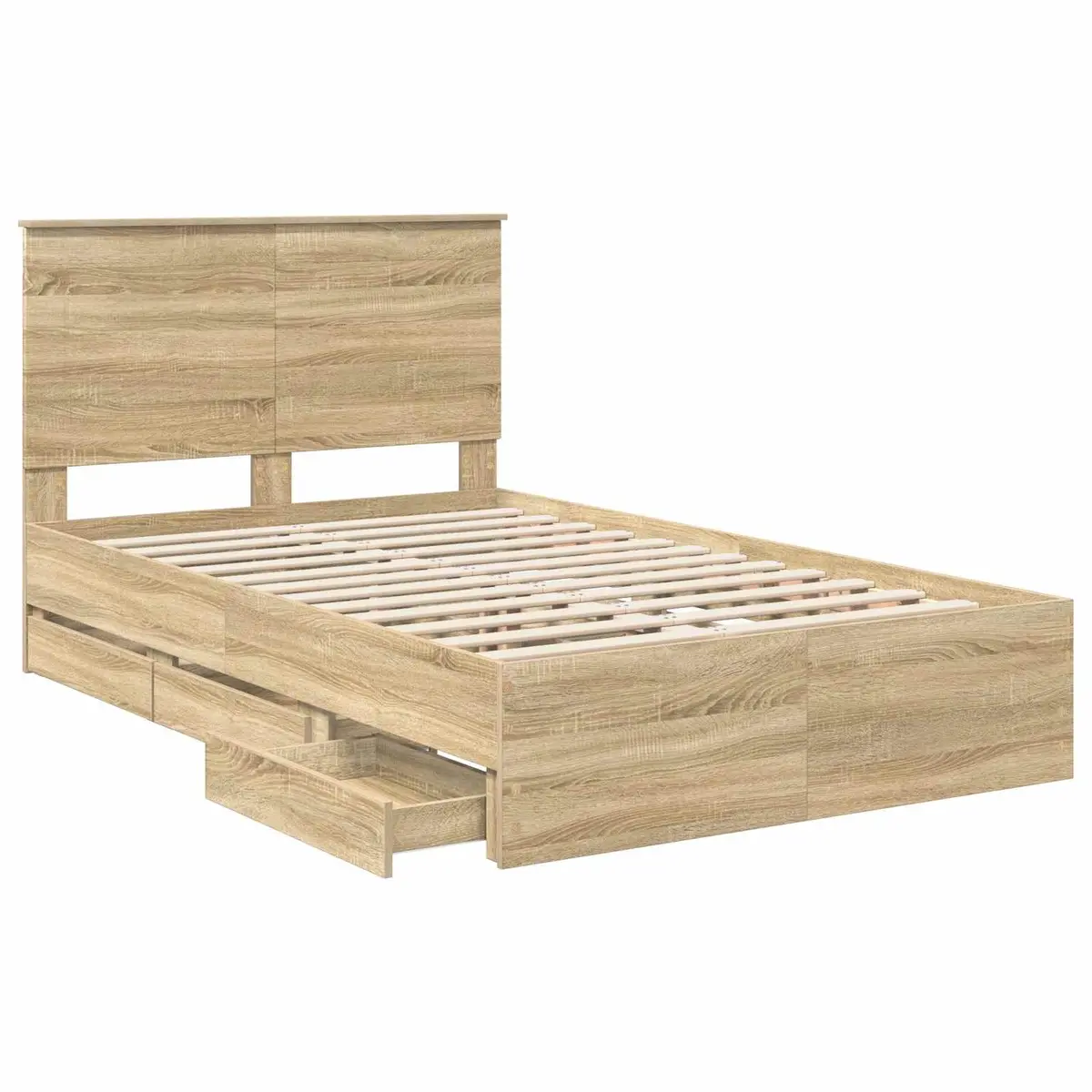 Bed Frame Sonoma Oak 135 x 190 cm Engineered Wood Storage Drawer Modern