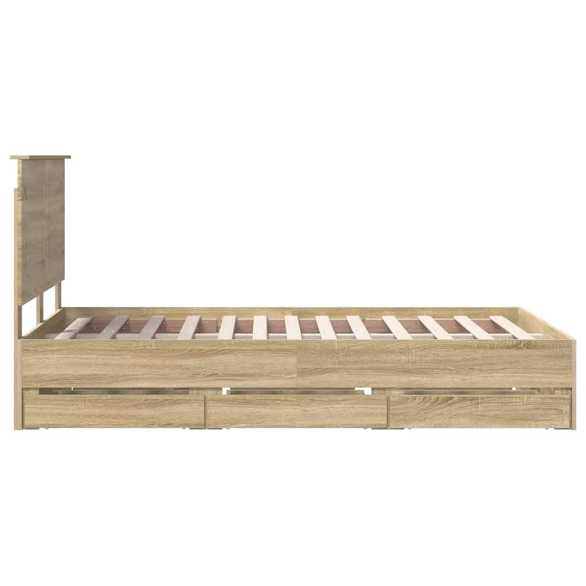 Bed Frame Sonoma Oak 135 x 190 cm Engineered Wood Storage Drawer Modern