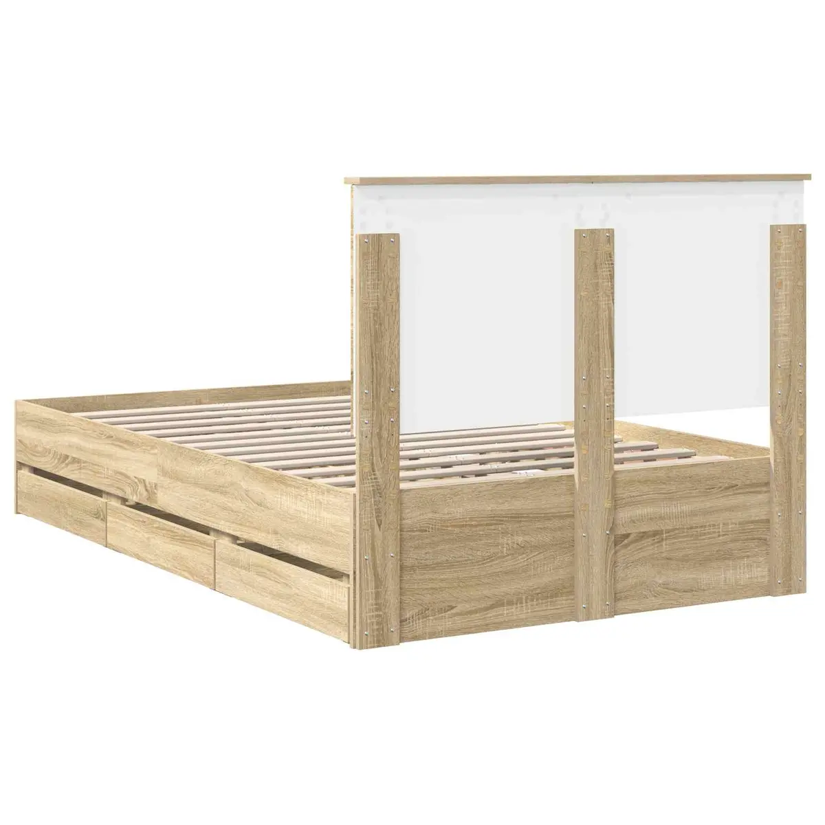 Bed Frame Sonoma Oak 135 x 190 cm Engineered Wood Storage Drawer Modern