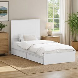 Storage Bed Frame with Headboard White 90 x 190 cm Engineered Wood Bedroom