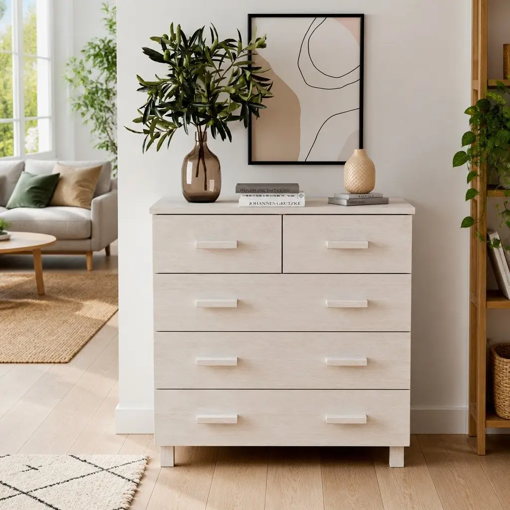 Sideboard White 79x40x80 cm Solid Pine Wood 5 Drawer Cabinet