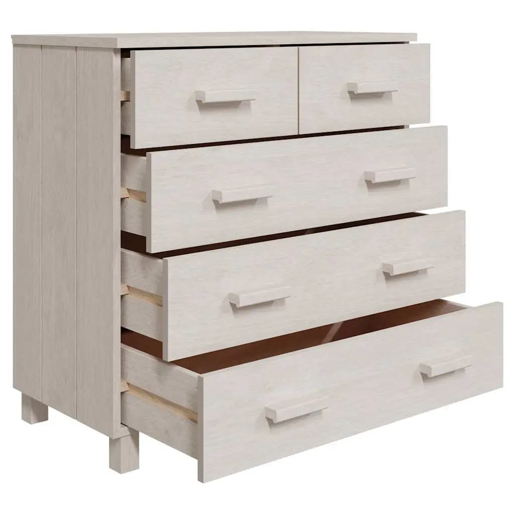 Sideboard White 79x40x80 cm Solid Pine Wood 5 Drawer Cabinet