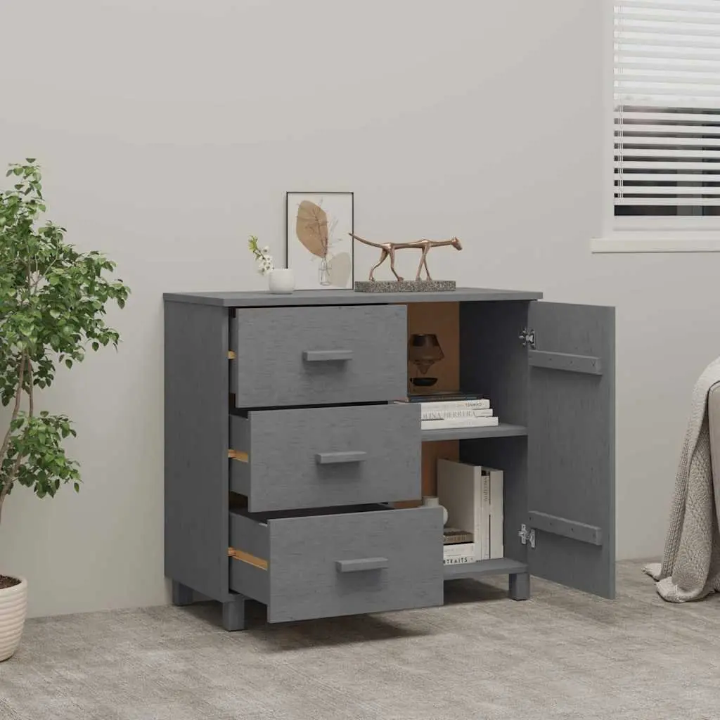 Sideboard Grey Solid Pinewood 90 x 40 x 80 cm Door and Sliding Drawers