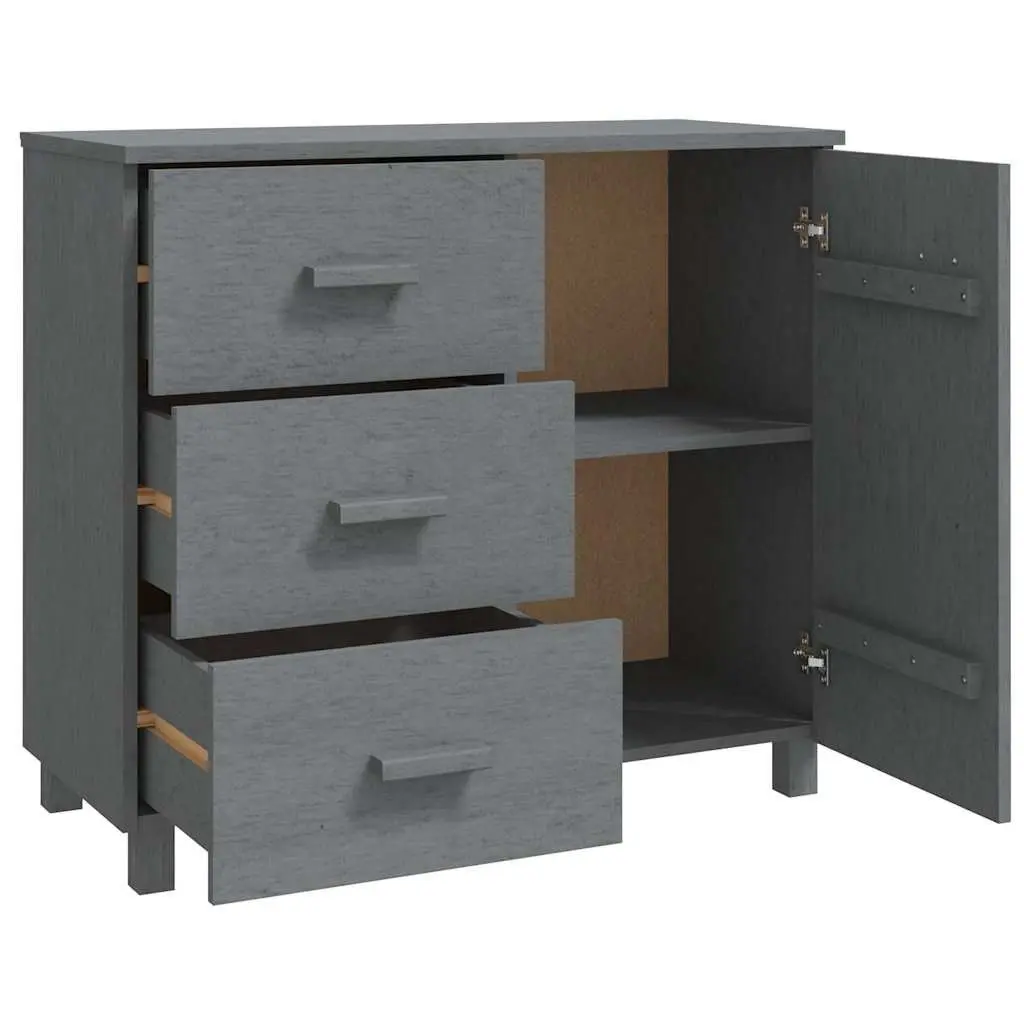 Sideboard Grey Solid Pinewood 90 x 40 x 80 cm Door and Sliding Drawers