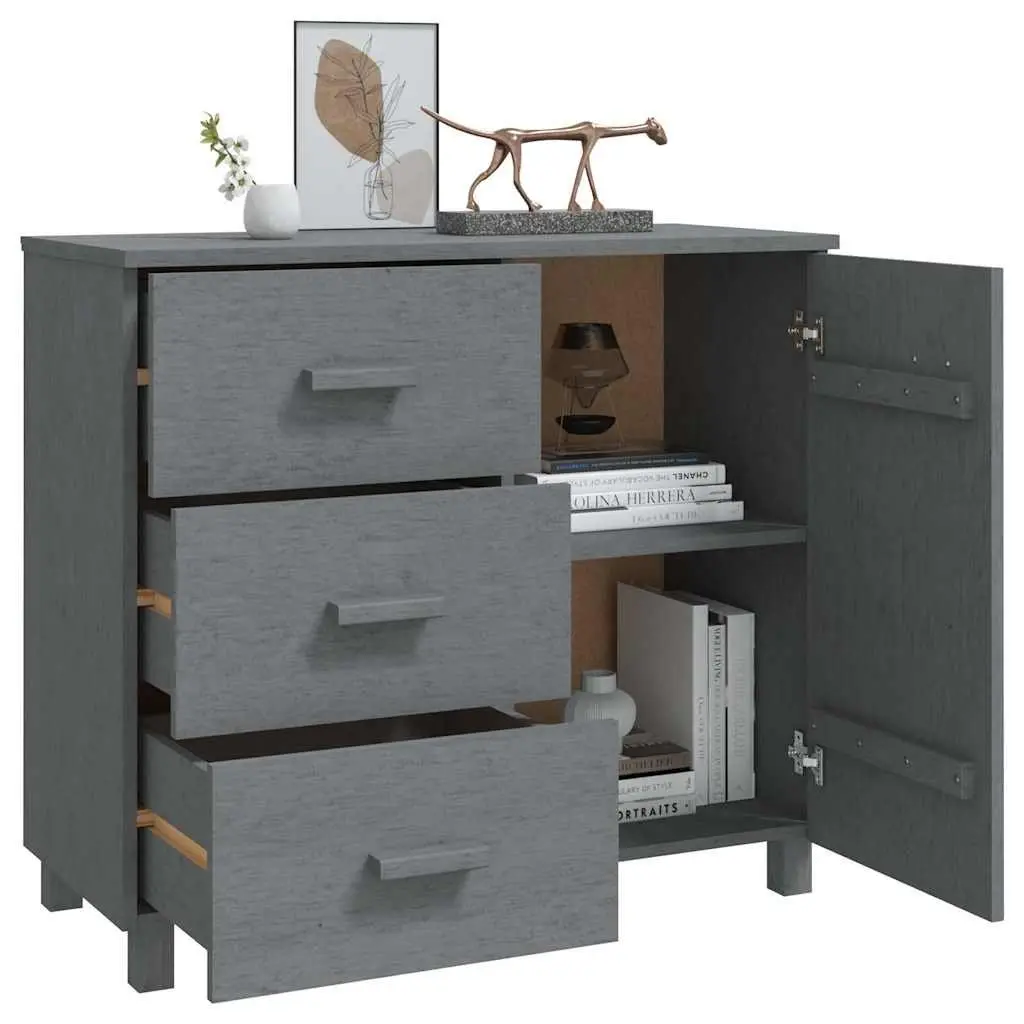 Sideboard Grey Solid Pinewood 90 x 40 x 80 cm Door and Sliding Drawers