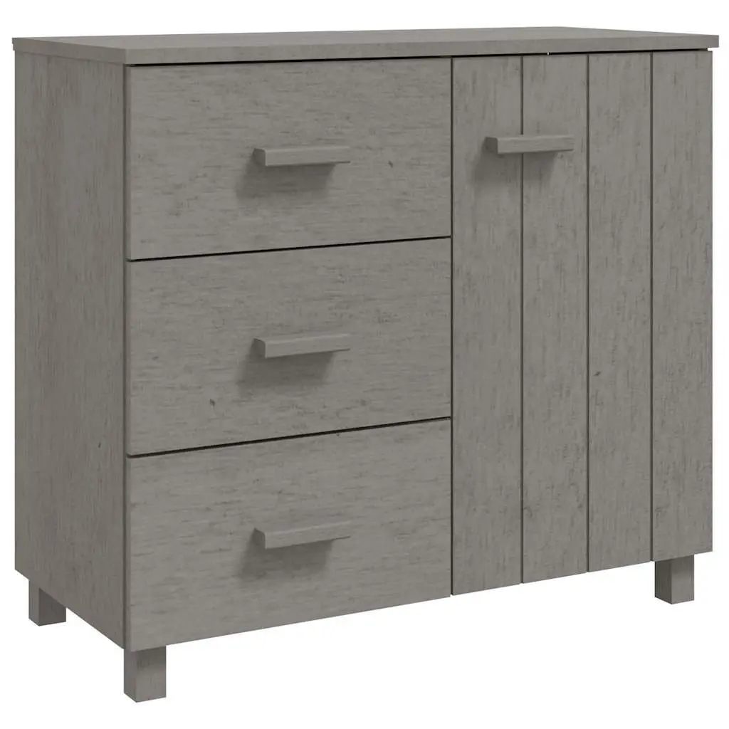 Sideboard Grey Solid Pinewood 90cm with 1 Door and 3 Sliding Drawers