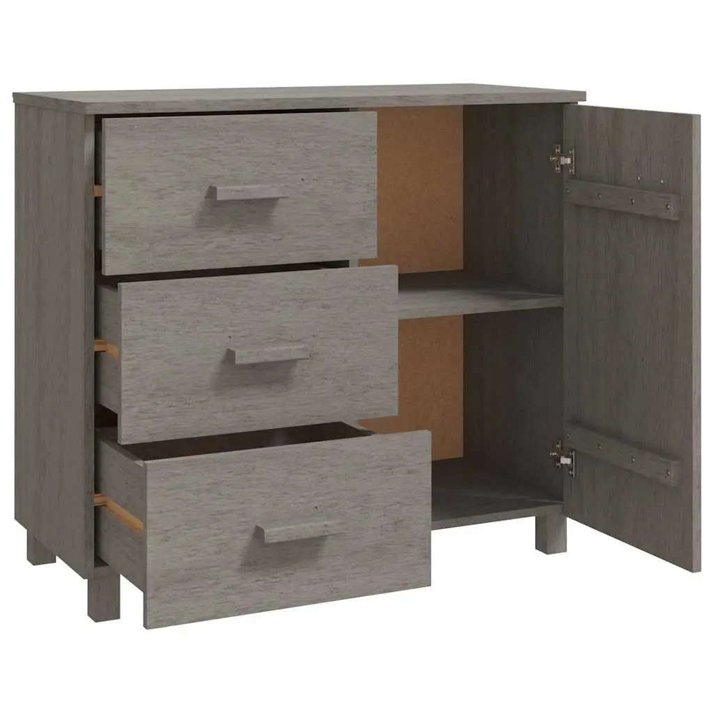 Sideboard Grey Solid Pinewood 90cm with 1 Door and 3 Sliding Drawers