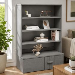 Grey Highboard Solid Wood Storage with Three Shelves 90x30x100cm