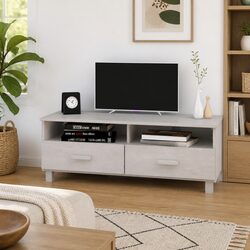 Compact White Wooden TV Cabinet with Storage
