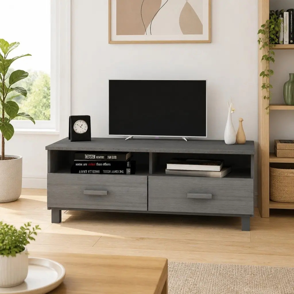 Grey Wooden TV Cabinet with Drawers
