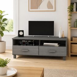 TV Cabinet Grey Wooden Storage Unit with Sliding Drawers and Compartments