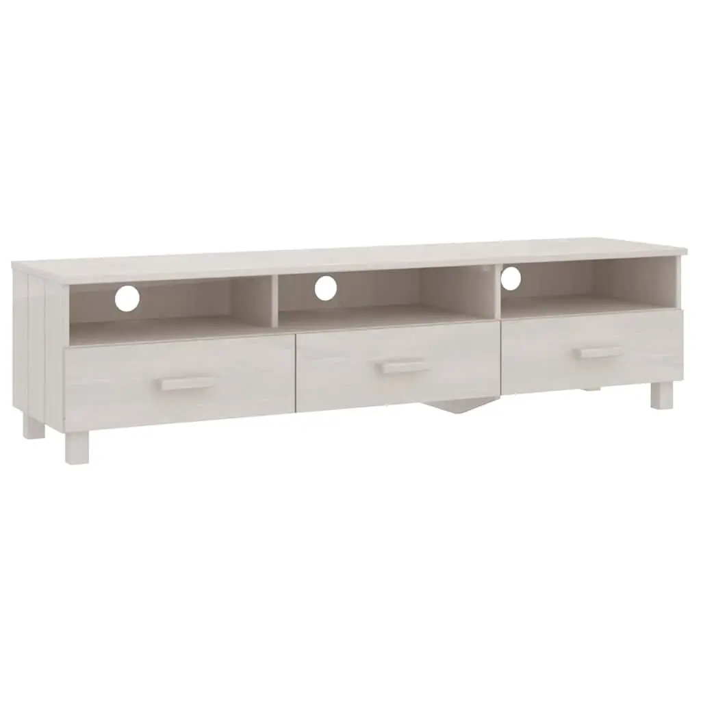 Solid Pine Wood TV Cabinet White 158x40x40cm Entertainment Unit with 3 Storage Drawers
