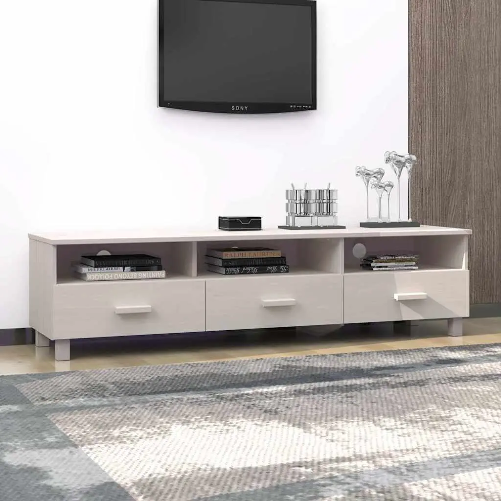 Solid Pine Wood TV Cabinet White 158x40x40cm Entertainment Unit with 3 Storage Drawers