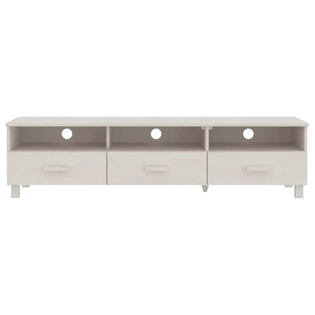 Solid Pine Wood TV Cabinet White 158x40x40cm Entertainment Unit with 3 Storage Drawers