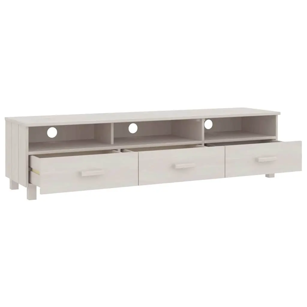 Solid Pine Wood TV Cabinet White 158x40x40cm Entertainment Unit with 3 Storage Drawers