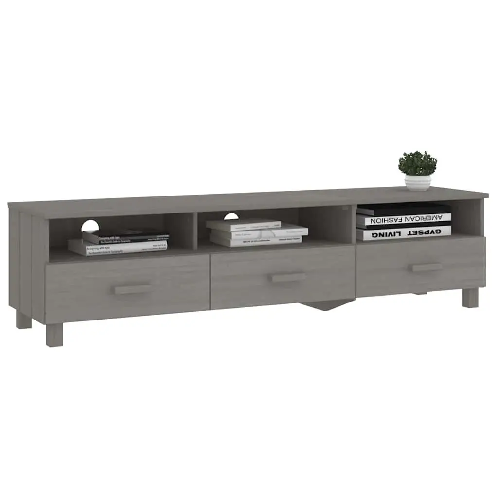 Grey Pinewood TV Cabinet 158cm with 3 Sliding Drawers and 3 Storage Compartments