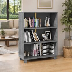Book Cabinet Grey 85x35x112cm Solid Wood Pine Shelving Storage Unit Standing