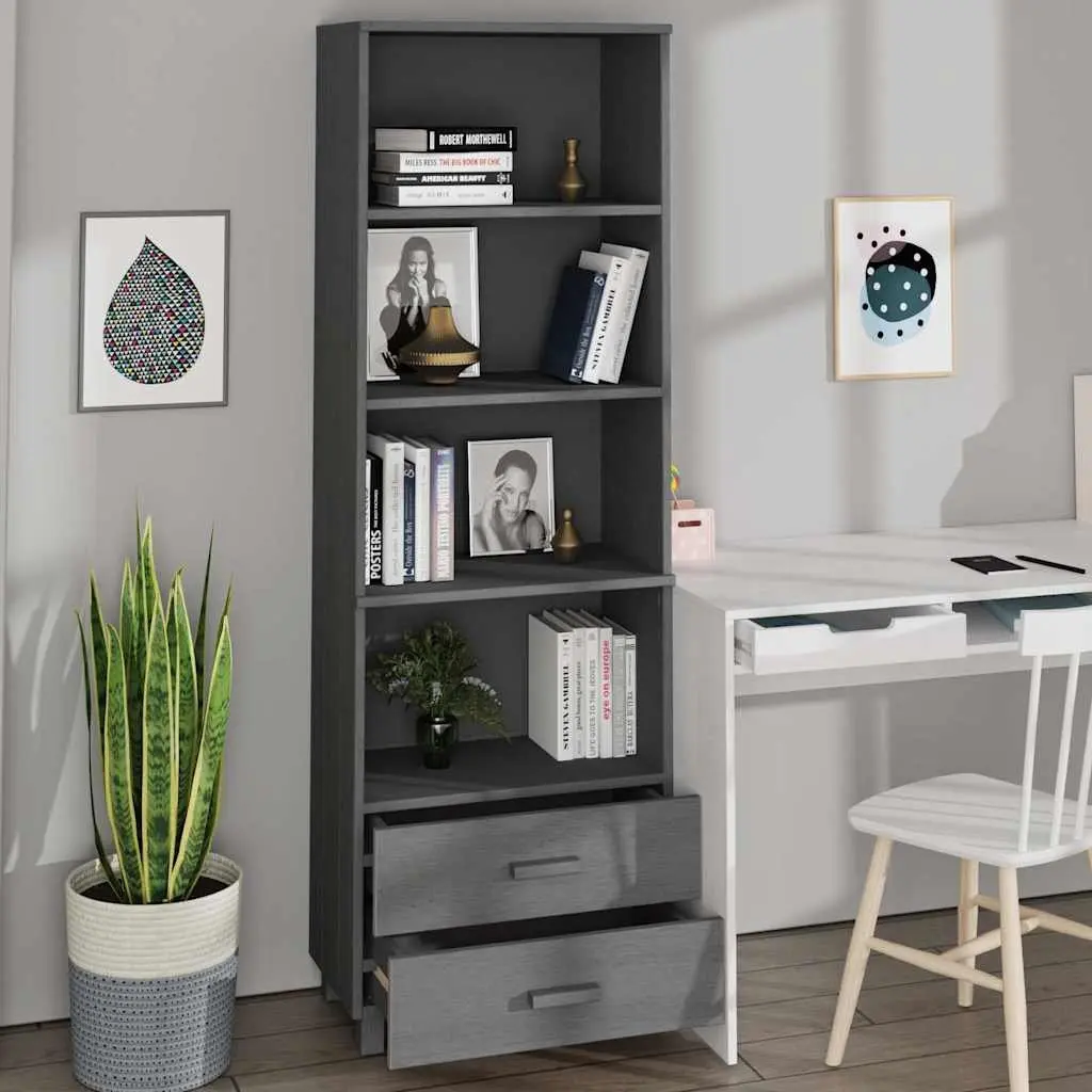 Highboard Storage Cabinet Grey 60x35x180cm Solid Wood Shelves Drawers