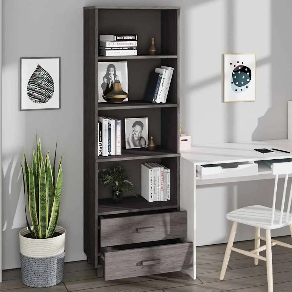 Highboard Light Grey Solid Pine Wood 60x35x180 cm Storage Cabinet Shelves Drawers