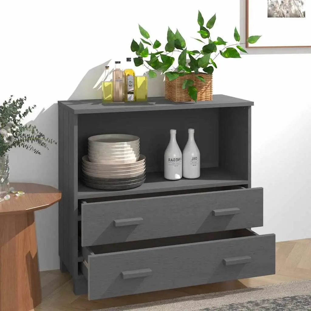 Wooden Sideboard Grey 85 x 35 x 80 cm Solid Pinewood Construction with 1 Compartment and 2 Drawers