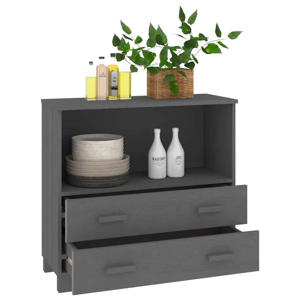 Wooden Sideboard Grey 85 x 35 x 80 cm Solid Pinewood Construction with 1 Compartment and 2 Drawers