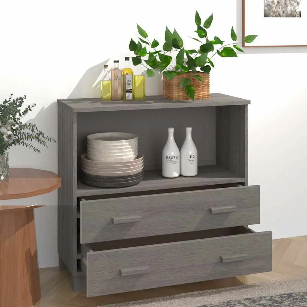 Wooden Sideboard Light Grey 85 x 35 x 80 cm Solid Pinewood Construction with 1 Compartment and 2 Drawers