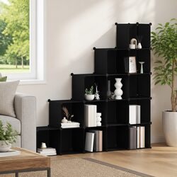 Compact Black Modular Storage Unit with 15 Cubes