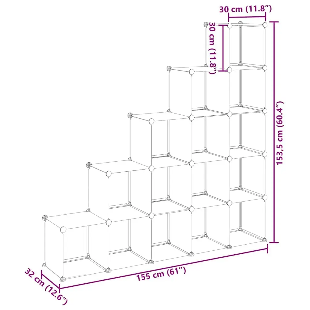 Storage Cube Organiser Black 15 Cubes Modular Plastic Shelving Unit