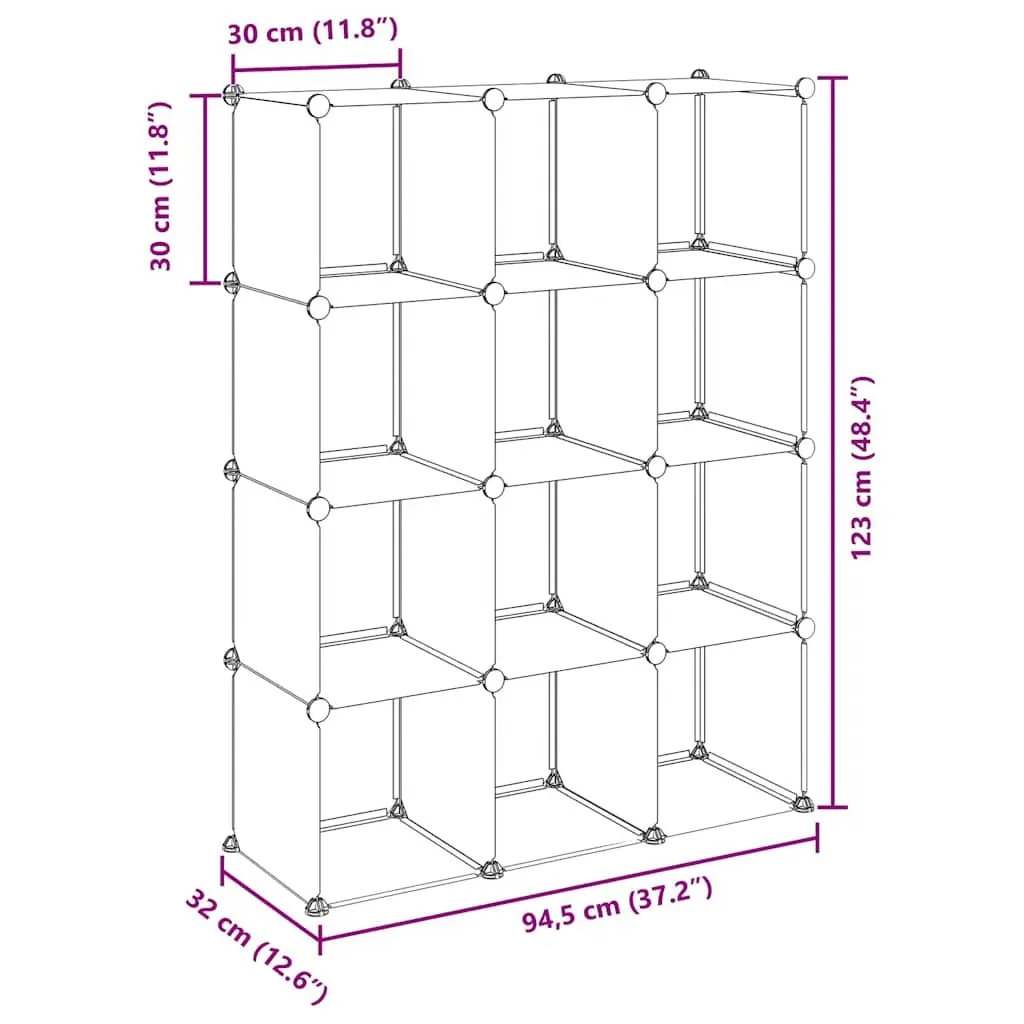 Storage Cube Organiser 12 Cubes Transparent Plastic Closet Shelf Unit Home
