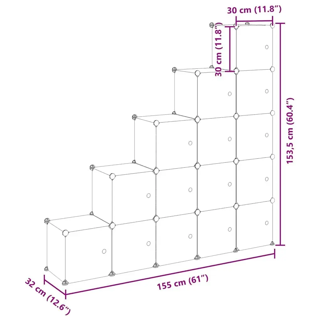 Storage Cube Organiser Transparent 15 Cubes Modular Shelving Unit