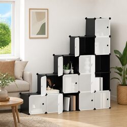 Storage Cube Organiser 15 Cubes with Doors Black Modular Closet Shelf Unit