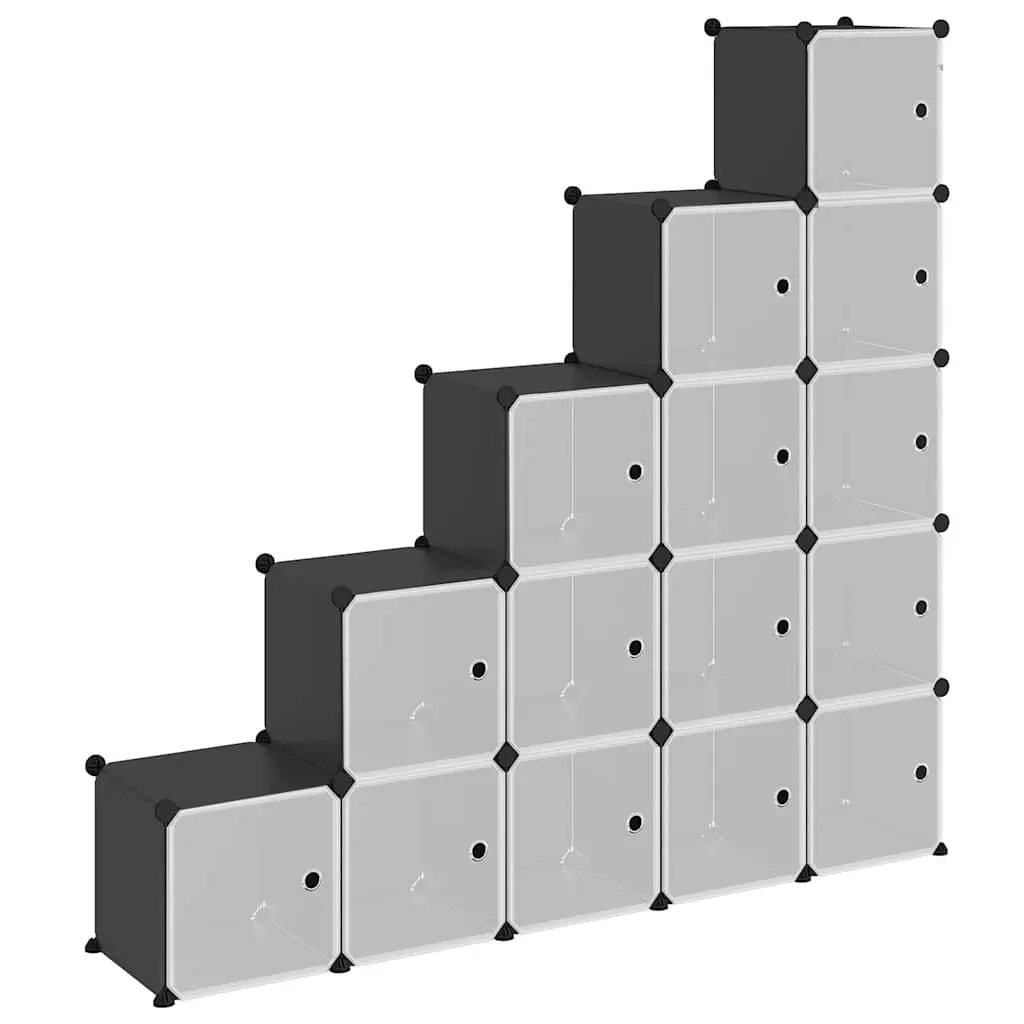 Storage Cube Organiser Black 15 Cubes with Doors Modular Closet Shelf Unit