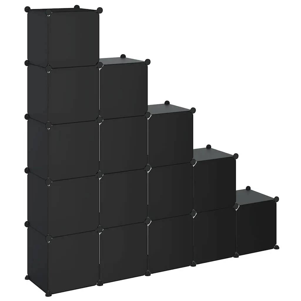 Storage Cube Organiser Black 15 Cubes with Doors Modular Closet Shelf Unit